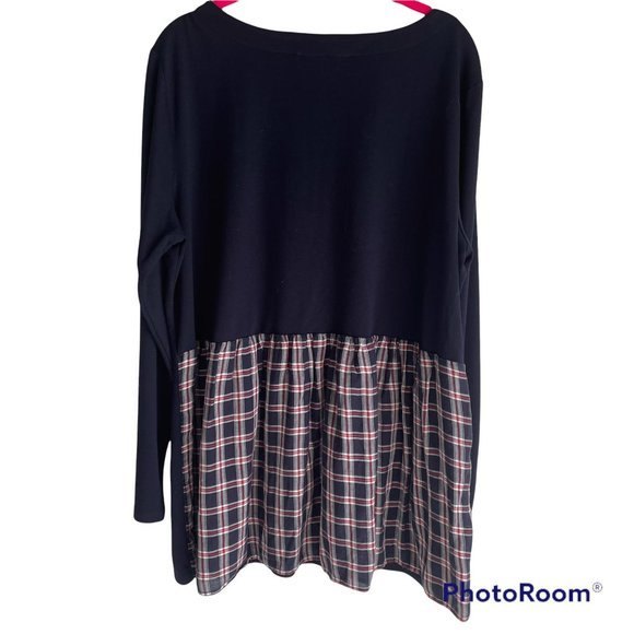 Loft Plus Navy and Plaid Mixed Media Business Casual Womens Top, 16/18 - Picture 2 of 5